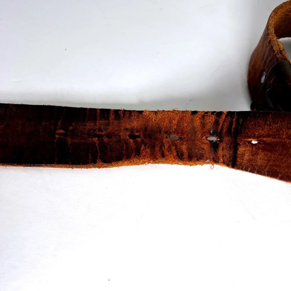 Mens Leather Belt Distressed Brown Silver Buckle Western Cowboy Style Size‎ 36